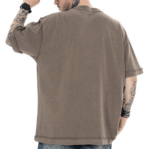 T-shirts vierges tricotés en coton épais 220g, coupe oversize à épaules tombantes, col carré, style streetwear chinois, couleur unie, personnalisables avec logo, collection 2024 - Product Image 2