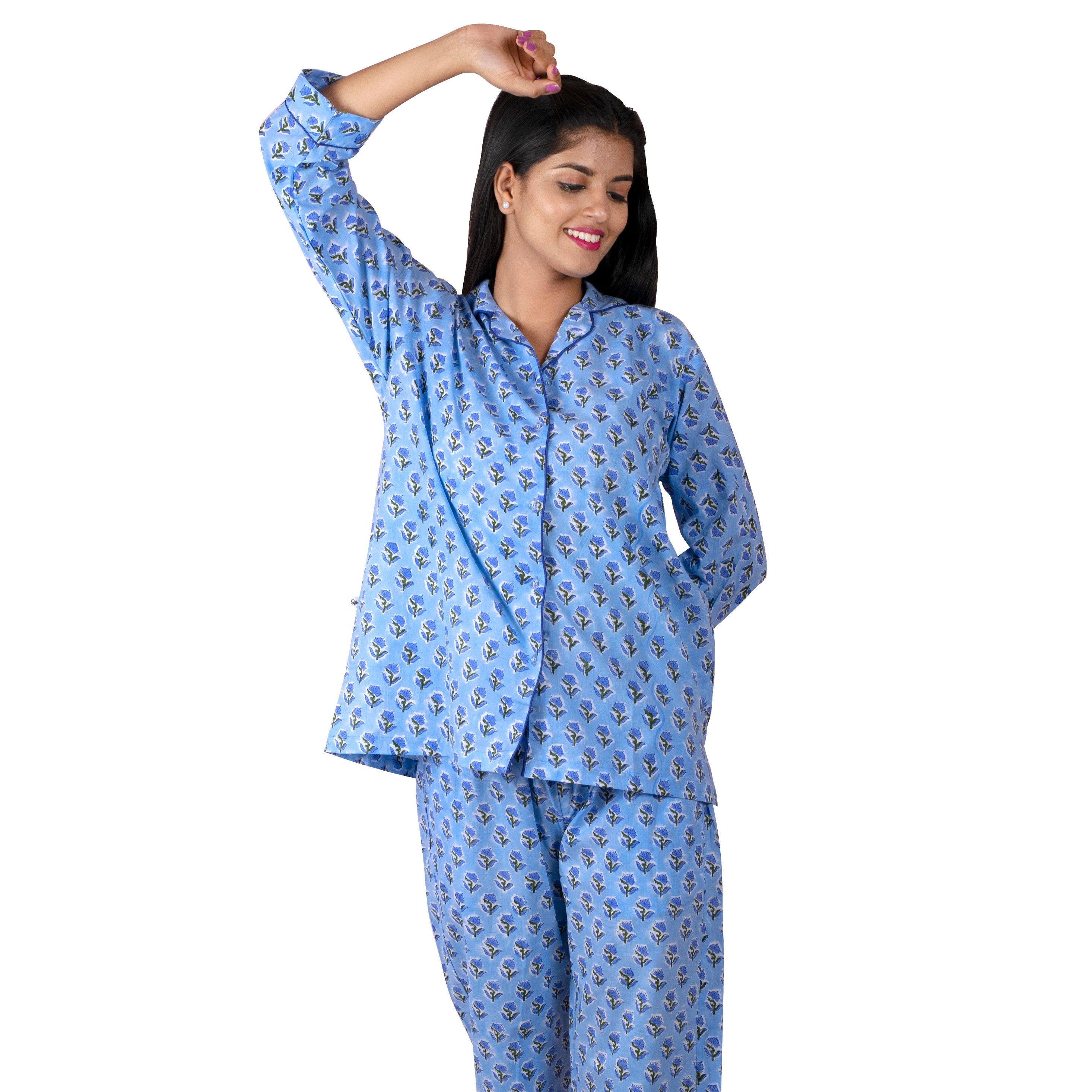 Indian Cotton Pajamas Set for Women - Hand Block Print