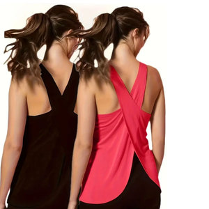 Oem nuevo diseño de alta calidad de algodón de secado rápido transpirable logotipo personalizado patrón sólido para el verano gimnasio ejercicio mujeres camisetas sin mangas - Product Image 5