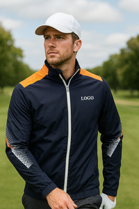 Custom <b>Mens</b> Full-Zip Performance Golf <b>Jacket</b> Polyester Spandex Fabric Stand Neck Fashionable & <b>Lightweight</b> - Product Image 3