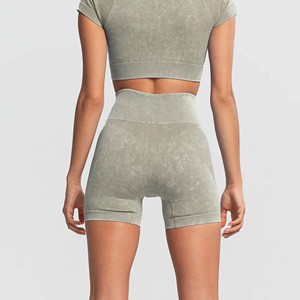 Shorts Deportivos de Cintura Alta para Mujer, Sin Costuras, Lavado Ácido, Transpirables, de Secado Rápido, de Algodón, Sexys, para Yoga y Fitness, con Botón - Product Image 5