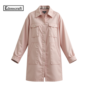 Manteau décontracté beige pour femme, long, écologique, respirant, léger, pour la journée, manches longues, tissu doux, broderie, poches poitrine - Product Image 5