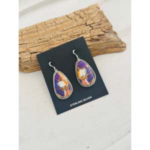 Navajo Handmade Purple Mohave Turquoise & Sterling <b>Silver</b> Drop <b>Earrings</b> Water Drop Shape - Product Image 3