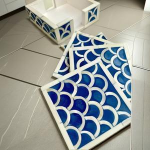 แผ่นรองแก้วไม้แบบคลาสสิกระดับพรีเมียม ตกแต่งด้วยมุก  รักษ์โลก ทนความร้อน ทำด้วยมือ น้ำหนักเบา ลายหินอ่อน - Product Image 1