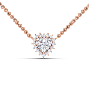 Pendentif de luxe en diamant de laboratoire taille cœur 1 carat avec halo et dos en forme de soleil |   Collier en or jaune, blanc et rose 9 carats - Product Image 3