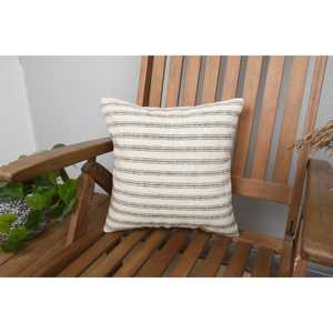 Subtle Striped Beige Wool Ikat Patchwork <b>Pillow</b> 14x14 Inch Luxury Decorative Cushion Woven Technique Vintage Fluffy for Living - Product Image 1