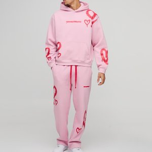 Venta caliente al por mayor chándales rosas logotipo impreso personalizado para hombres ropa de calle transpirable chándales de alta exigencia para el invierno - Product Image 1