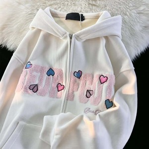 เสื้อฮู้ดถักผ้าฝ้ายปักลายสไตล์สตรีทสำหรับผู้หญิงเสื้อสเวตเชิ้ตลำลองแขนยาวเสื้อแจ็คเก็ตทรงหลวมโอเวอร์ไซส์ Y2K - Product Image 1