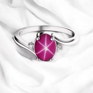 แหวน925ทับทิม Lindy Star สีชมพูเงินสเตอริงสำหรับผู้หญิง/ของขวัญสำหรับเธอ/เครื่องประดับเพชรทำด้วยมือทับทิมดาว6เรย์ - Product Image 3