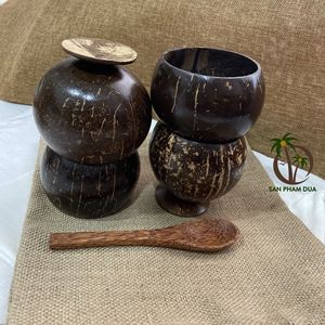 Kit de tazas de cáscara de coco natural vietnamita, tazas de batidos y helados con o sin asa, juegos de vajilla ecológicos - Product Image 6