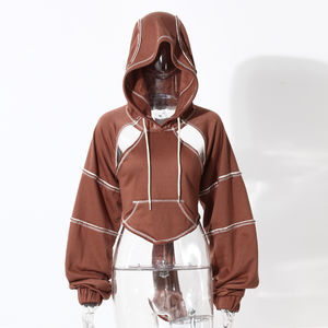 เสื้อฮู้ดผู้หญิงผ้าคอตตอนผสมโพลีเอสเตอร์สำหรับฤดูหนาว ลายเรียบ ดีไซน์มีซับใน แบบสวมหัว ย้อมสีพื้น - Product Image 5