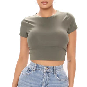 Logo personnalisé respirant à manches courtes pour femmes col rond T-shirts Crop Top Sportswear blanc 100% coton T-Shirt 2025 - Product Image 5