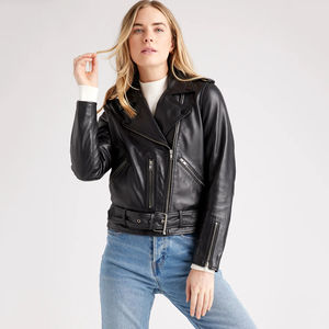Chaqueta de cuero para mujer con cuello levantado de talla grande para adultos Chaqueta de cuero con estampado de logotipo personalizado transpirable de alta calidad - Product Image 1