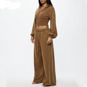 Conjunto de Sudadera Corta y Pantalones Deportivos Personalizados con Logotipo para Mujer, Conjunto de Sudadera Corta y Pantalones Deportivos Lisos, Conjunto de Dos Piezas para Mujer - Product Image 2