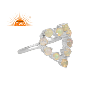 Best Quality Fine Sterling <b>Silver</b> Natural White Topaz & Ethiopian <b>Opal</b> Gemstone Heart Design Stackable <b>Ring</b> Jewelry Manufacturer - Product Image 1