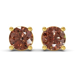 Boucles d'oreilles clous en diamant de laboratoire rond brun terreux 1 carat total, clarté VS, quatre griffes, or 14K, ton chaud, élégance pour femme au quotidien - Product Image 2