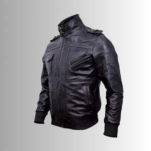 Veste bomber moto en cuir et toile décontractée pour homme, automne-hiver, longue fermeture éclair, unie, non tissée, imperméable, respirante, OEM - Product Image 6