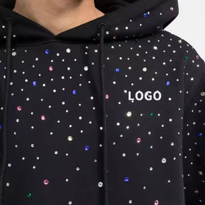 Sweatshirts pull-over personnalisés en molleton de coton épais pour hommes Sweatshirts à capuche colorés ornés de diamants avec strass de haute qualité - Product Image 1