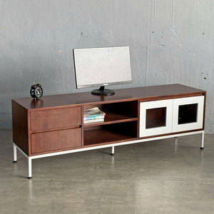 ตู้วางทีวีสไตล์บ้านไร่แบบดั้งเดิมพร้อมขาไม้ยางพาราและเหล็ก - Product Image 4