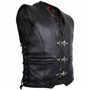 เสื้อกั๊กหนังมอเตอร์ไซค์สำหรับผู้ชายเสื้อกั๊กหนังระบายอากาศได้ดีดีไซน์คลาสสิก - Product Image 2