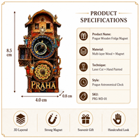 Horloge astronomique 3D multicouche en bois de Prague, personnalisée OEM/ODM, souvenir de forme rectangulaire pour boutique, décoration intérieure, cadeau