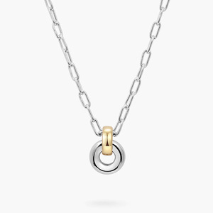 Collana con Ciondolo a Cerchi Intrecciati in Acciaio Inossidabile Placcato Oro 18k Impermeabile e Antiossidante per <span class=keywords><strong>Donna</strong></span> LUCKYJIU - Product Image 1