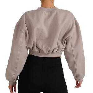 Mujer Casual invierno otoño sólido alta calidad 100% algodón ecológico longitud corta manga larga hombro caído cuello redondo Crop - Product Image 1