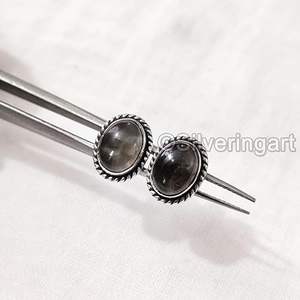 Pendientes de Botón para Mujer, Piedra Preciosa de Cuarzo Ahumado Natural, Pendientes de Botón Bohemios, Joyería Hecha a Mano, Pendientes de Botón de Plata de Ley 925 - Product Image 4