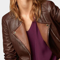 2025 Qualité supérieure Nouveau design personnalisé Look vintage Zip Vestes en cuir pour femmes Moto agneau Moto Biker Outwear Manteau