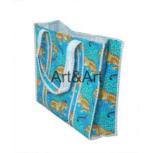 Sac fourre-tout vintage en coton imprimé à la main, fait à la main en Inde, pour femmes, avec deux anses, motif jungle, sac à bandoulière - Product Image 5