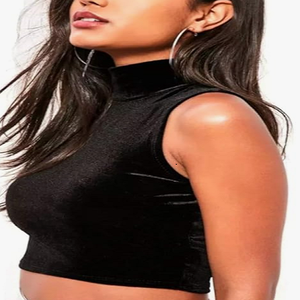 ENL Chemise décontractée noire à col en V en coton avec boutons en coquillages pour femmes - Product Image 2