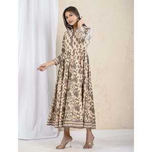 For Cream Grey Jaal Printed Cotton Long <b>Dress</b> Casual Hippie <b>Goth</b> Party Style Breathable ODM Customizable Sizes Including 5XL One - Product Image 5