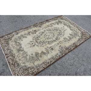 Vintage 3ft 9in X 6ft 8in Turkish Rug Beige <b>Brown</b> Patchwork <b>Wool</b> Latex Backing Classic Flat Weave for Living Room Decorations 4m - Product Image 2