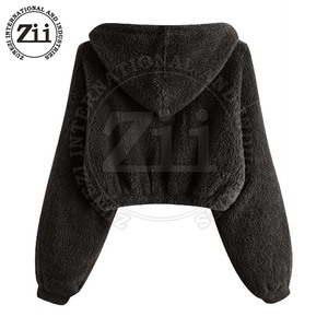 Latest Style Women's Polar Fleece Jacket Finished Customized Solid Color Breathable Windproof Canvas Short Winter Knitted Hooded - Product Image 2