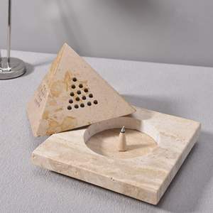 Porte-encens en travertin beige Décoration spirituelle Brûleur d'encens en marbre pour la maison et l'hôtel Artisanat en pierre avec un design minimaliste - Product Image 4