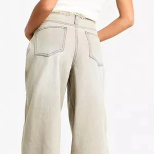 Pantalones vaqueros de corte recto Vintage de talla grande para mujer, estilo de bolsa de pierna ancha, tela vaquera de algodón, pantalones vaqueros informales personalizados - Product Image 6