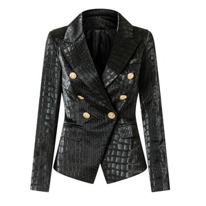 Chaqueta de Cuero de Cocodrilo Negra de Alta Gama, Estilo Chaqueta de Cuero de Cocodrilo en Oferta, Blazer para Hombre con Doble Botonadura y Botones Dorados - Product Image 1