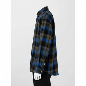 Chemise en flanelle légère et respirante de haute qualité pour homme, manches longues, à carreaux bleu foncé et olive, décontractée, pour l'été - Product Image 2