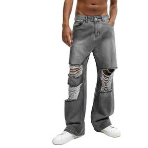 Jeans de qualité HighStreet en gros, design troué au genou, jean droit pour homme, style délavé, jeans déchirés - Product Image 1