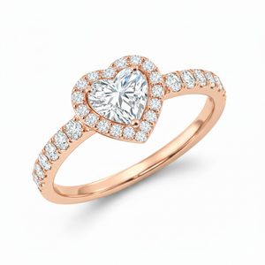 Bagues de fiançailles élégantes et romantiques, 1,50 carat, taille cœur, sertissage halo, clarté VS2, couleur F, diamants de laboratoire certifiés IGI, or rose 14 carats - Product Image 3