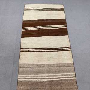 Kilim Rug, 2.6x9.1 ft Turkish Rug, <b>Brown</b> Animal Print Rug <b>Wool</b> - Product Image 5