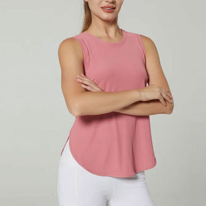 2025 Custom Women's <b>Knitted</b> <b>Tank</b> <b>Top</b> Plain Color <b>Ladies</b> Gym Sport Vest Fitness Wear for Women Curved Hem <b>Tank</b> <b>Top</b> - Product Image 1