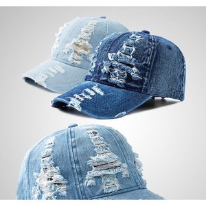 Casquette en jean aspect vieilli Casquette en coton ajustable brodée avec logo personnalisé pour hommes et femmes Accessoire de mode - Product Image 2