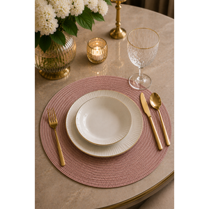 Juego de Manteles Individuales de Bambú Modernos de Seis Piezas, Color Rosa Polvo, Diseño Tejido de Seagrass, Ecológicos, para Mesa de Comedor, para Restaurantes - Product Image 2