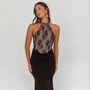 Adulto sin mangas A-Line Spandex gasa hasta el suelo ropa de noche transpirable antiestático para fiestas casuales Club nocturno - Product Image 1