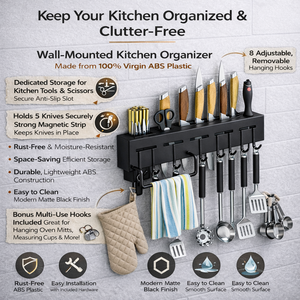 Wall-mounted <b>Storage</b> Organizer <b>Kitchen</b> Knife Spoon Utensils Wall-mounted Holder <b>Rack</b> with Towel Hanger - Product Image 2
