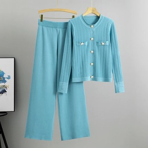 ชุด2ชิ้นชุดนอนถักแบบ2ชิ้นสำหรับผู้หญิงชุดเซตกางเกงคาร์ดิแกนเข็มขัดแบนเดจชุดถักแบบลำลองสำหรับผู้หญิง2024 - Product Image 1