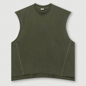 ขายส่งที่กําหนดเองขอบดิบที่ห้ากางเกงวอร์มเสื้อกั๊กว่างเปล่าล้างกีฬากางเกงขาสั้นผ้าฝ้ายชุดเสื้อแขนกุด - Product Image 2