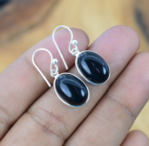 Noir Onyx Gemstone Fait À La Main 925 Solide En Argent Sterling Spinner Boucles D'oreilles Dangle Boucles D'oreilles Argent En Gros 925 Timbre Bijoux - Product Image 3