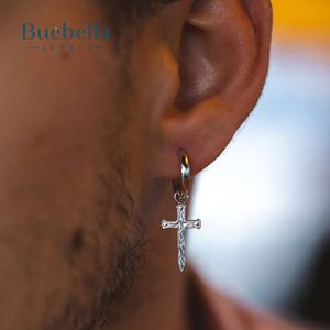 Pendientes colgantes de Cruz ondulada chapados en oro de 18 quilates de Plata de Ley 925 hechos a mano para hombre - Product Image 1